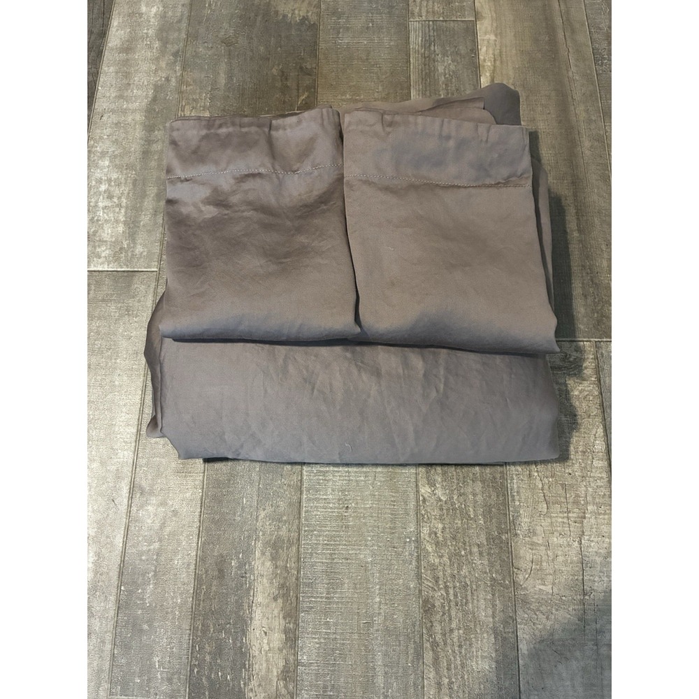 Quince Signature Giza Cotton Sateen Duvet Cover Set Full Queen Stone Gray 3pc